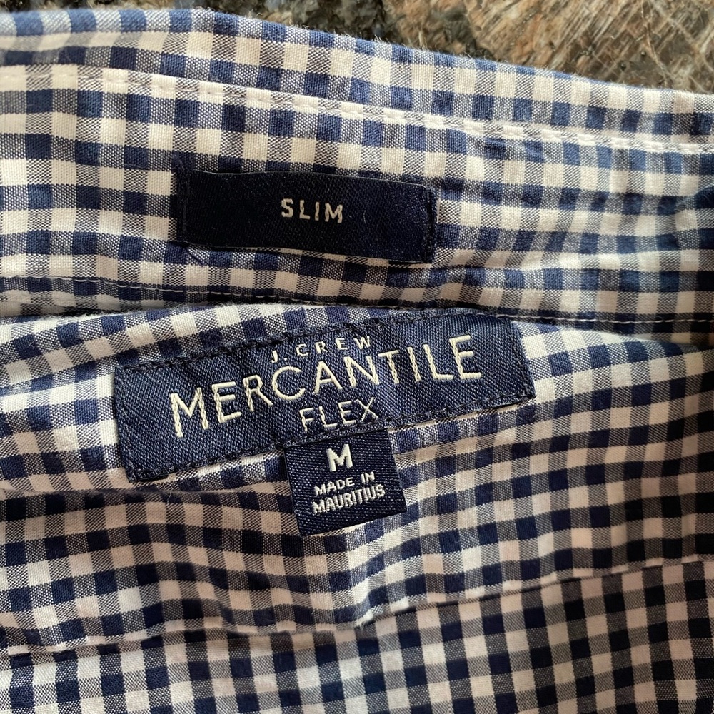JCrew Slim Flex Button-down.  Gingham Navy White M
